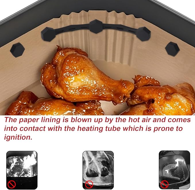 2 Sets Air Fryer Magnet Silicone Buckle, Air Fryer Liner Magnets for Holding Parchment Paper Magnetic Holders Accessories for Preventing Disposable Paper to Burn (Black)