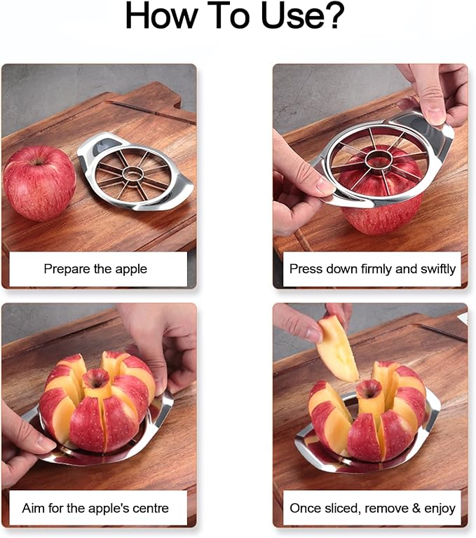 Stainless Steel Apple Slicer & Corer, 8-Slice Apple Cutter Wedger, Heavy Duty Fruit Divider for Apples & Pears, Kitchen Gadget for Home Use
