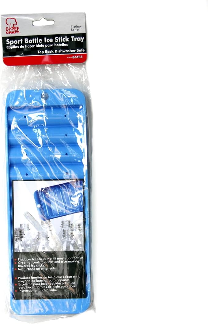 Chef Craft Select Plastic Sports Bottle Ice Cube Tray, 10 Ice Sticks 9.5 inches in Length, Blue