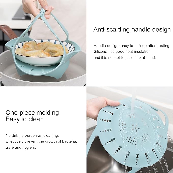 Collapsible Silicone Steamer Basket Small Size - Foldable Steam Basket for Vegetables, Dumplings & Eggs, Heat Resistant Microwave Safe Steamer, Kitchen Essential,Blue