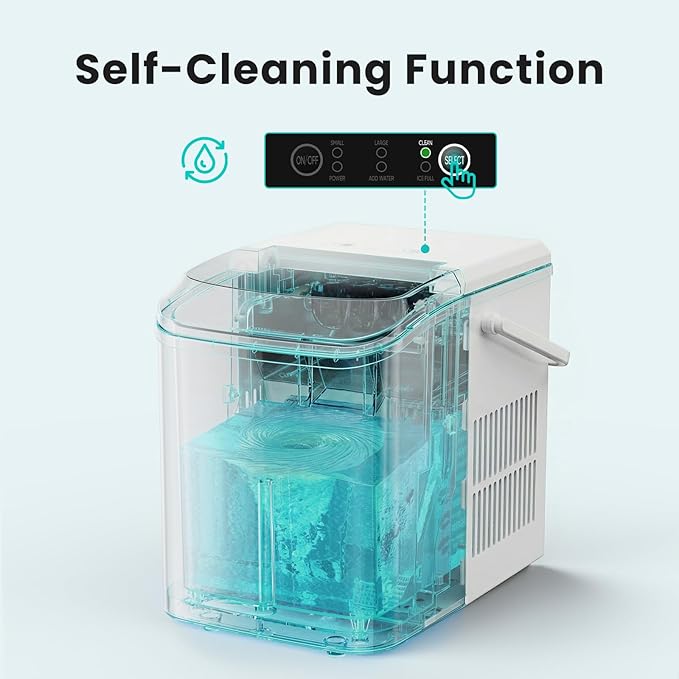 OLIXIS Ice Maker Machine with Handle,26lbs in 24Hrs,9 Ice Cubes in 6 Mins,Auto-Cleaning Portable Ice Maker with Basket and Scoop, Countertop Ice Maker for Home, Kitchen, Camping, RV - Sleek White