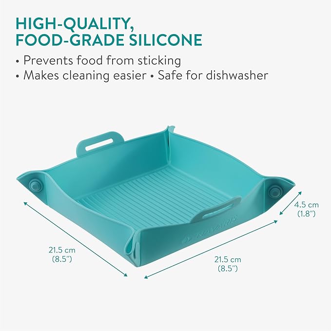 Navaris Silicone Air Fryer Liners (Set of 2) - Reusable Liner with Foldable Design 27cm x 6cm (10.6" x 2.4") - Basket Tray Mat - Dishwasher Safe - Blue