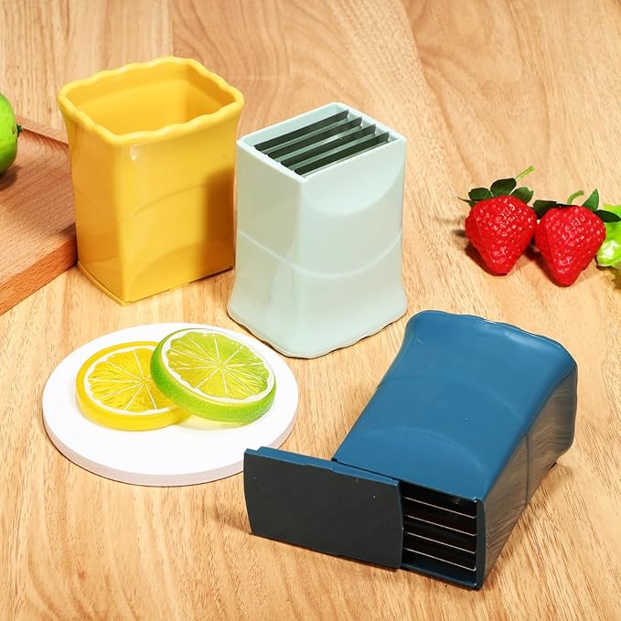 Abaodam Fruit Slicer Cup Set with Lid and Cleaning Brush - 3 Pcs Multifunctional Strawberry Cutter Egg Slicer and Small Fruit Cutter for Kitchen Use