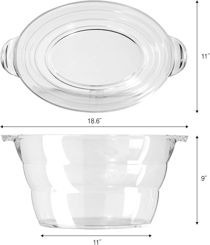OGGI Acrylic Oval Party Tub - Clear Beverage Cooler w/Handles, Wine Cooler, Beer Chiller, Ideal Party Tubs for Drinks, Use Ice Tub for Indoor or Outdoor Bars, 18.5" x 11"