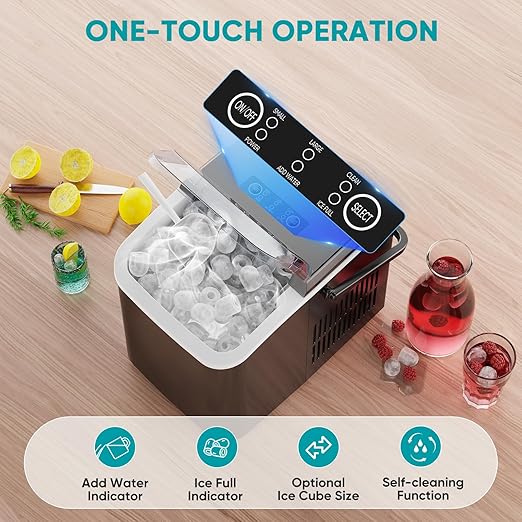 NEWBULIG Ice Makers Countertop with Handle, Portable Ice Machine, 9 Bullet Ice Cubes in 6 Mins, 26lbs in 24Hrs, Auto-Cleaning, with Basket and Scoop, for Home, Kitchen, RV, Camping,Black