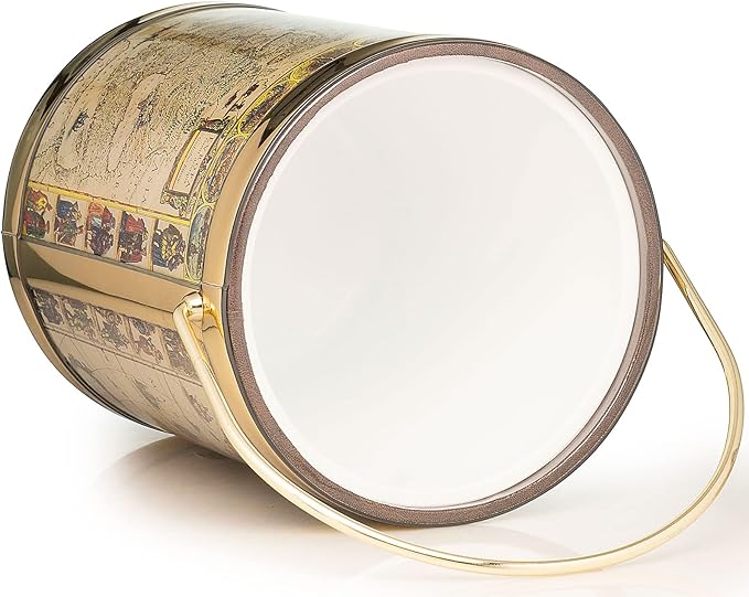 Made In USA Metallic Deco Collection Double Walled Insulated Ice Bucket With Ice Tongs (5-Quart, Vintage Americas Map)