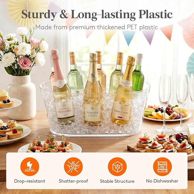 Lifewit 11.5L Ice Bucket for Parties 2 Pcs, Large Plastic Drink Cooler for Champagne Wine, Beer, Clear Beverage Tub for Mimosa & Cocktail Bar, Portable Chiller for Party Hosting & Serving