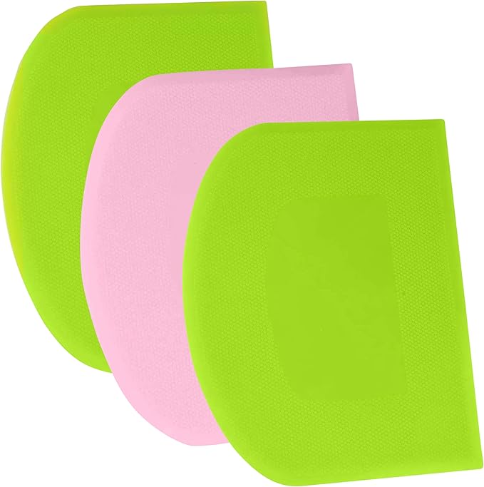 SURDOCA Dough Scraper Bench Scraper - 3P 14.2x8.5" Plastic Flexible Bowl Scraper, Sharp Edge & Angles Cake Scraper. Non-Slip Bakeware Decorating Tools Sculpting & Modeling Tools - Green+Pink+Green
