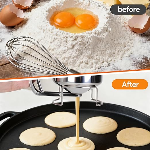 32oz Stainless Steel Pancake Batter Dispenser with Handle, Visible Scale Design, Pancake Mix Dispensers for Funnel Cake, Pancakes, Cupcakes, Waffles, Crepes, 900ml
