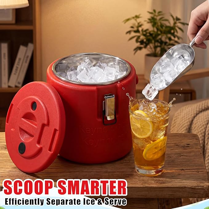 meekoo 10L Large Insulated Ice Bucket with Lid and Scoop Double Wall Stainless Steel Insulated Ice Buckets for Party Cooler for Wine Champagne Beer Cocktails Outdoor Beach Poolside Chilling Use