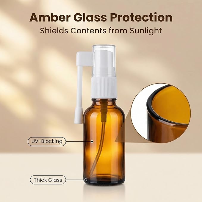 4-Pack10ml (0.34oz) Amber Glass Empty Oral Sprayer for Essential Oils & Other Water-Based Applications