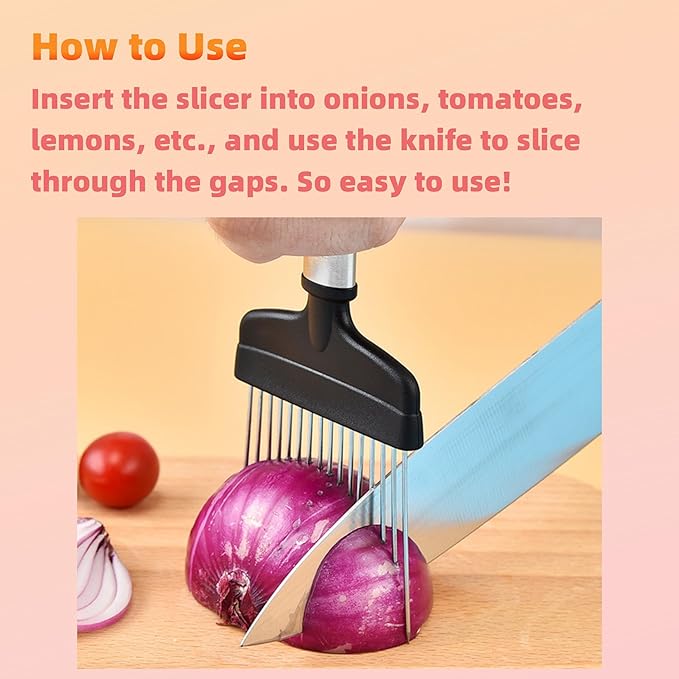 ZOOUS Onion Lemon Tomato Holder for Slicing Stainless Steel, Onion Cutter for Slicing and Storage of Onions, Avocados, Eggs and Other Vegetables, Medium, Silver, Black, ZOOUS-2024NEW-03