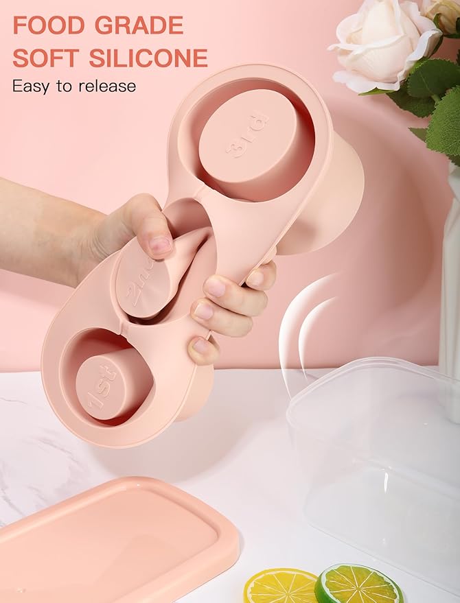 Ice Cube Tray for Tumbler Cup 30Oz-40Oz, 3 Pcs Silicone Cylinder Ice Mold with Lid and Bin for Freezer, Easy Fill and Release Ice Maker for Whiskey, Cocktail BPA-Free (Pink, 40Oz-Type1)