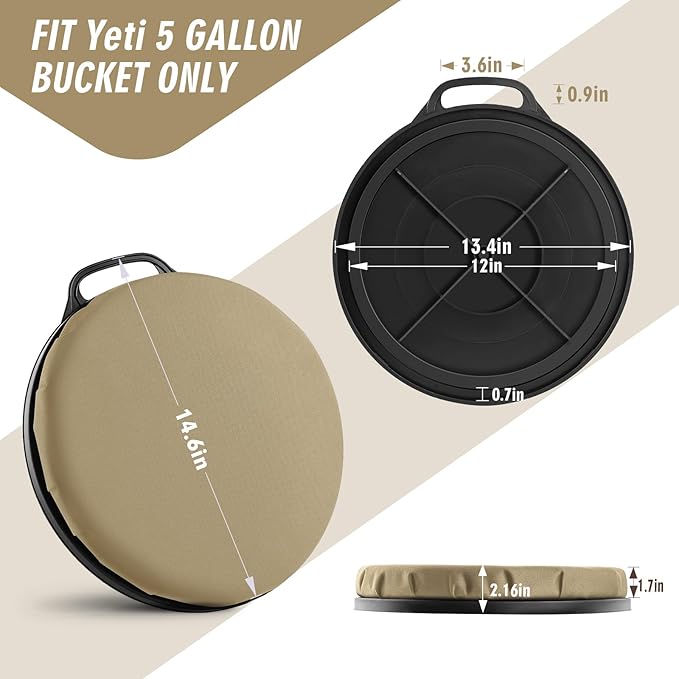 5 Gallon Bucket Seat for Yeti Only, 360 Degree Swivel Load Out Bucket Seat, 5 Gal Foam Cushion Bucket Seats Lid with Padded Top for Hunting Fishing Camping Outdoor