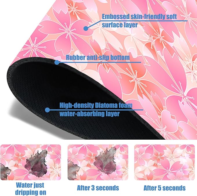 Sink Faucet Absorbing Mat Cherry Spring Flower Sink Splash Guard Drying Mat for Kitchen Bathroom Faucet Sinkmat 23.5"X5.5"