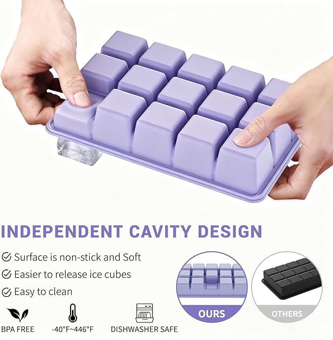 Silicone Ice Cube Tray 3 Pack - EASY RELEASE ice cube tray with lid, BPA Free Ice Cubes Trays for Freezer,ice cube mold for Cocktail,Whiskey (Purple +Pink+Mint)