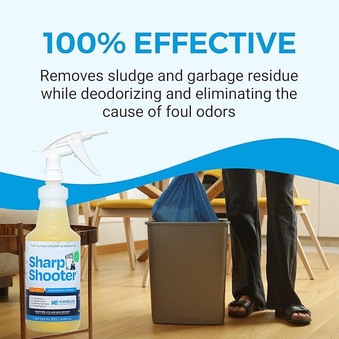 KINZUA ENVIRONMENTAL Sharpshooter, Heavy-Duty Trash Can Odor Eliminator & Degreaser, Garbage Surface Cleaner and Deodorizer Foam, Professional-Grade, Fresh Citrus Scent, 32 oz, Pack of 2