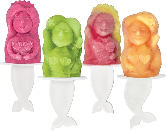Tovolo Mermaid Popsicle Mold Silicone Ice Pop Mold with Sticks for Kids Set of 4, Homemade Frozen Treat Popsicle Molds BPA Free Dishwasher Safe Mermaid Snacks Popsicle Maker with Drip Guard