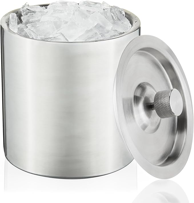 Viski Harrison Stainless Steel Ice Bucket for Restaurants or Home Bars, Insulated Ice Bucket with Lid for Bottles, Stainless Steel Bucket Set of 1