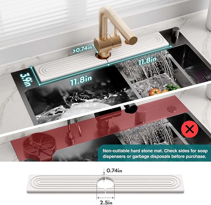 Eormoe Faucet Mat for Kitchen Sink – Diatomite Stone Drying Mat & Sink Protectors, Prevent Moisture – Sink Splash Guard Water-Absorbing Stone Tray for Kitchen Counter Decor (Light Grey, 23.6" x 3.9")
