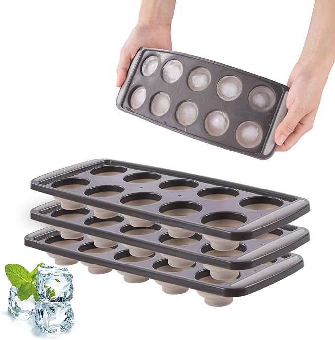 Round Ice Cube Trays for Freezer, 4PK Silicone Ice Cube Trays - BPA Free, Easy Release 10 Small Ice Ball Maker Mold for Drinks, Whiskey, Cocktail