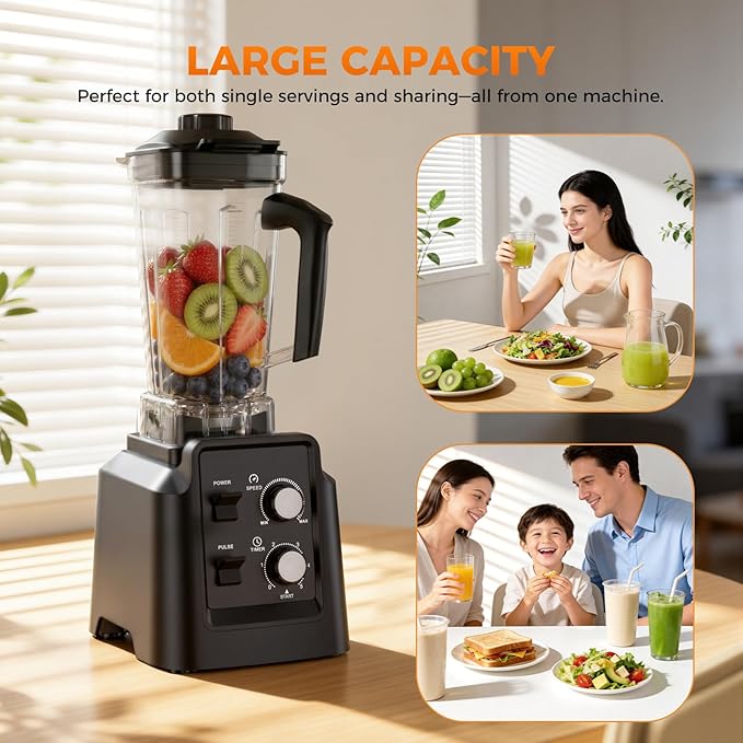 Blender for Smoothies, 68oz Countertop Blenders for Kitchen with 20oz Grinder Cup, 1800W Smoothie Blender, Ice Crushing, Frozen Fruit, Protein Shake Maker with Timer, Self Cleaning, Black