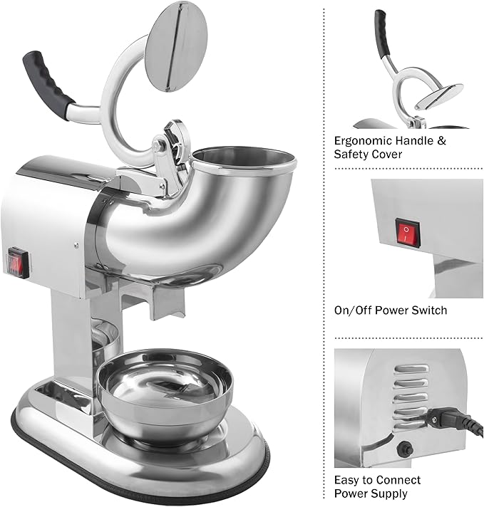 Snow Cone Machine - Ice Shaver with Powerful 250W Motor - Easy to Use Countertop Crushed Ice Maker by Great Northern Popcorn (Stainless-Steel)