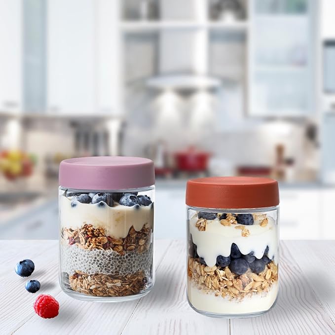 Artcochan Overnight Oats Containers with Lids 16 oz Glass Jars 6 Pack Glass Mason Jars with Airtight Lids, Perfect for Oats, Yogurt, Chia Pudding, Snack
