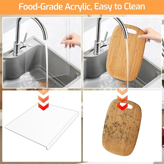 Acrylic Cutting Board with Counter Lip,17x13 Inch Clear Chopping Board, Non-Slip Ease to Clean Anti-Scratch Kitchen Cutting Boards with Lip for Countertop,Ideal for Food-Fruits,Bread,Vegetables Prep