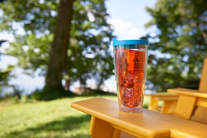 Tervis Clear & Colorful Lidded Made in USA Double Walled Insulated Tumbler Travel Cup Keeps Drinks Cold & Hot, 24oz, Royal Purple Lid