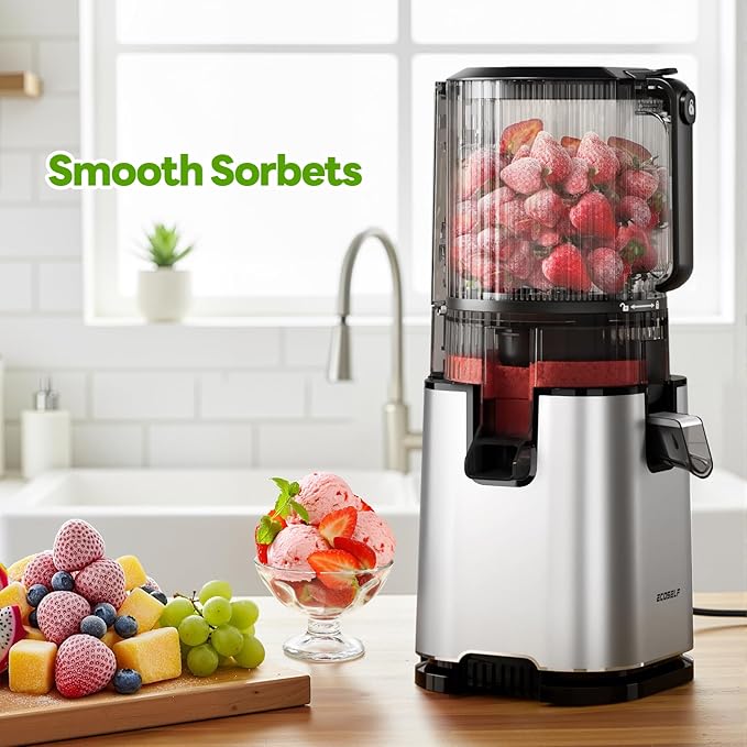 ECOSELF Juicer Machines with 3 Filters (For Juice/Sorbet/Nut Milk), With 6.0" Wide Mouth Hopper for Vegetables & Fruits, Slow Masticating Juicer Self Feeding, Juicer for Family Party, With Brush