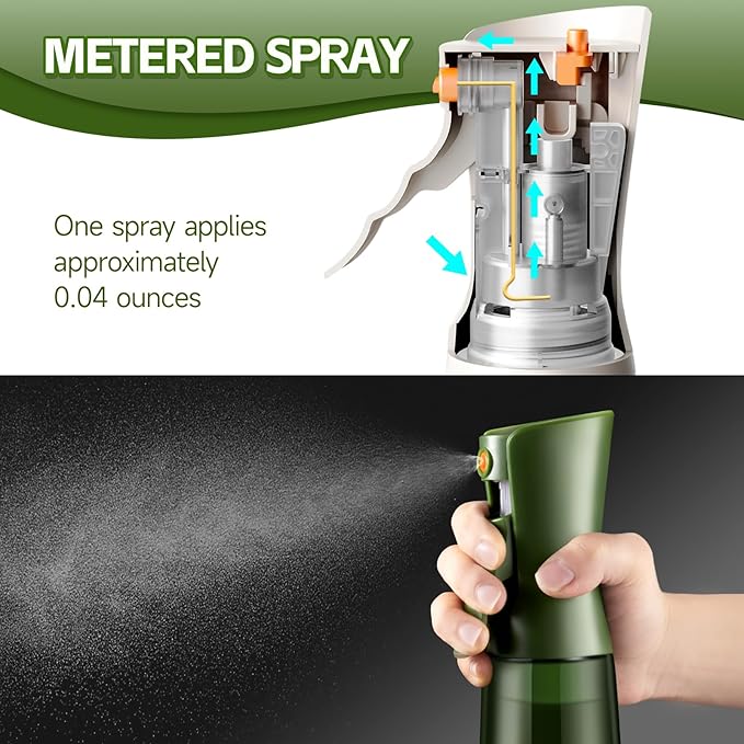 Glass Olive Oil Sprayer for Cooking, Oil Mister Continuous Cooking Spray with Portion Control for Kitchen 200ml/7oz (Green Bottle, Gold Print)