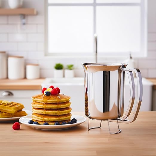 Pancake Batter Dispenser- Gourmet Stainless-Steel Pourer- Perfect for Baking Cupcakes, Waffles, Cakes, and Muffins- No Drip Dispenser by Chef Buddy