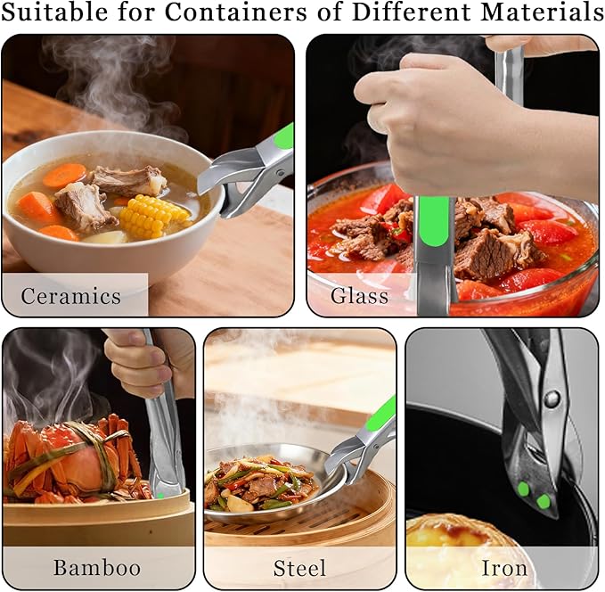 2PCS Hot Plate Gripper,Air Fryer Pans Gripper,Stainless Steel Hot Plate Bowl Retriever,Anti Scald Bowl Holder Clip,Kitchen Lifters Tongs for Egg Custard,Jidangeng,Microwave,Toaster,Oven Steamer