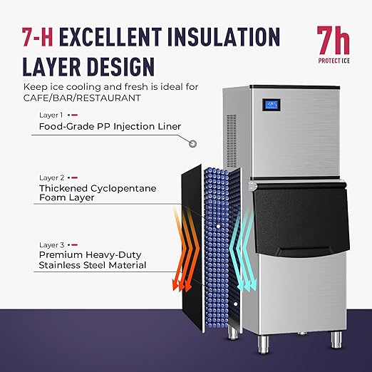 ICYGLEE Commercial Ice Maker Machine 400LBs/Day with 220LBs Storage Bin, ETL Approval Industrial Ice Machine, Auto-Cleaning Stainless Ice Maker, Ice Ready in 8-20mins, Cafe/Bar/Business/RST.