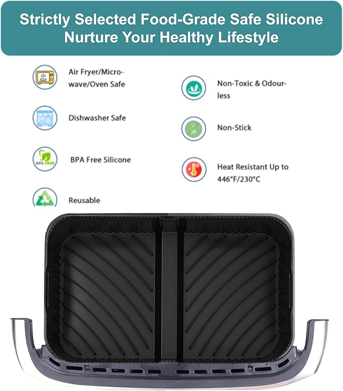 Silicone Air Fryer Liners Set 1x 10.4L + 2x 5.2L for Ninja Foodi FlexDrawer AF500UK, 3Pcs Reusable Dual Air Fryer Liners for Cosori Twinfry 10L, BPA-Free Heat-Resistant Air Fryer Accessories