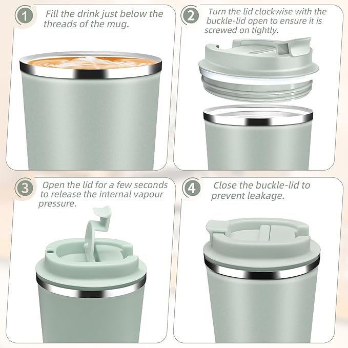 Insulated Travel Coffee Mug Reusable Coffee Tumbler Cup with Flip Lid Leak Proof Spill Proof for Office School Party Camping Hot and Cold Drink,Stainless Steel 17oz (Agave Green)