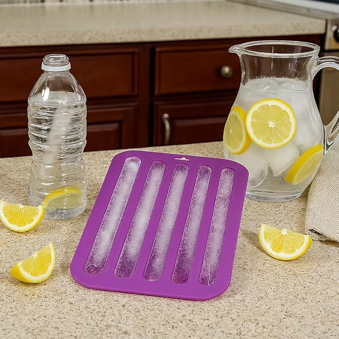 HIC Kitchen Silicone Water Bottle Ice Tray, Non-Stick, Makes 5 Long Ice Sticks