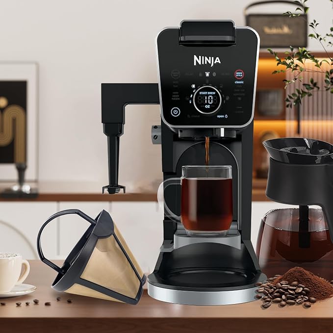 Reusable Gold Tone Coffee Filter for Ninja Dual Brew CFP201 CFP300 CFP301 CFP305 CFP307, BPA-Free Stainless Steel Permanent Coffee Basket