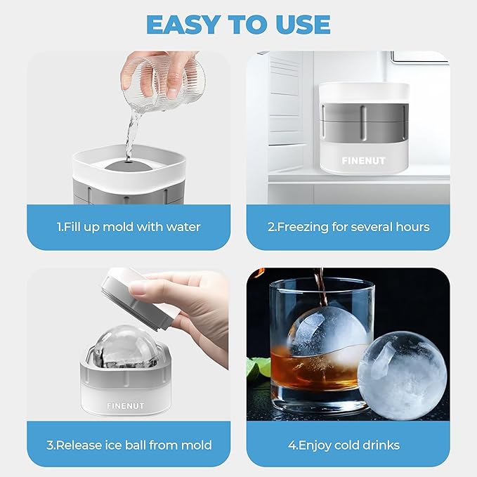 Silicone Ice Ball Mold with Lid, 4 Pack – 2.5 Inch Large Sphere Round Ice Maker, Easy Release BPA-Free Silicone Trays for Whiskey & Cocktails, Home Bars & Freezer (Multicolor-Premium)