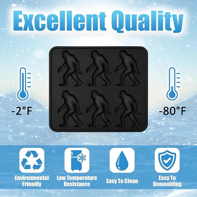 Bigfoot Ice Cube Mold, 2026 New Sasquatch Shape Silicone Ice Cube Molds DIY Ice Sculpture Reusable Freezer Mold, Upgrade 6 Cavity Sasquatch Shape Silicone Ice Cube Tray