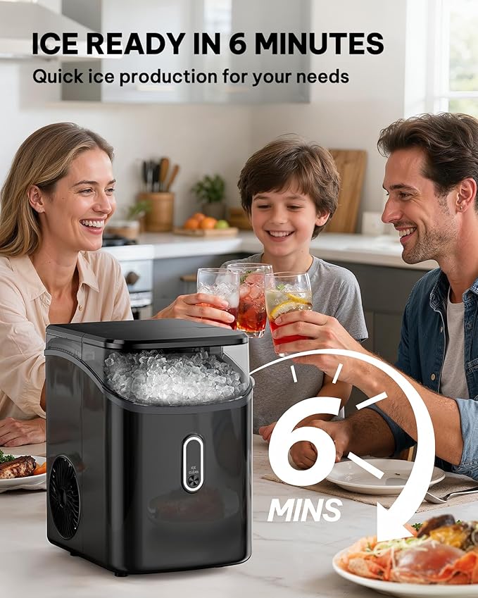 Silonn Nugget Ice Makers Countertop with Soft Chewable Ice, Portable Ice Machine with Crushed Ice, One-Click Operation Pebble Ice Maker with Self-Cleaning, 33lbs/24H for Home,Kitchen,Office