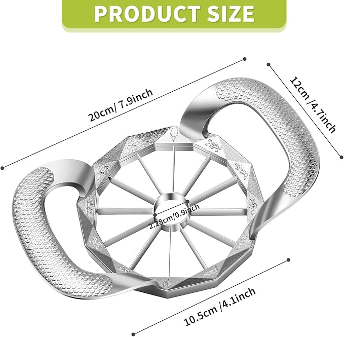 LIIGEMI Apple Slicer,12-Slices Stainless Steel Cutter，Heavy Duty Stainless Steel Apple Cutter and Divider， Anti-slip Handle，Gifts for Mom， Easy to Use.