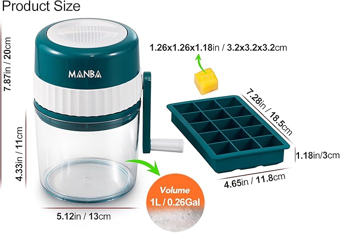 MANBA Ice Shaver and Snow Cone Machine - Premium Portable Ice Crusher and Shaved Ice Machine with Free Ice Cube Trays - BPA Free