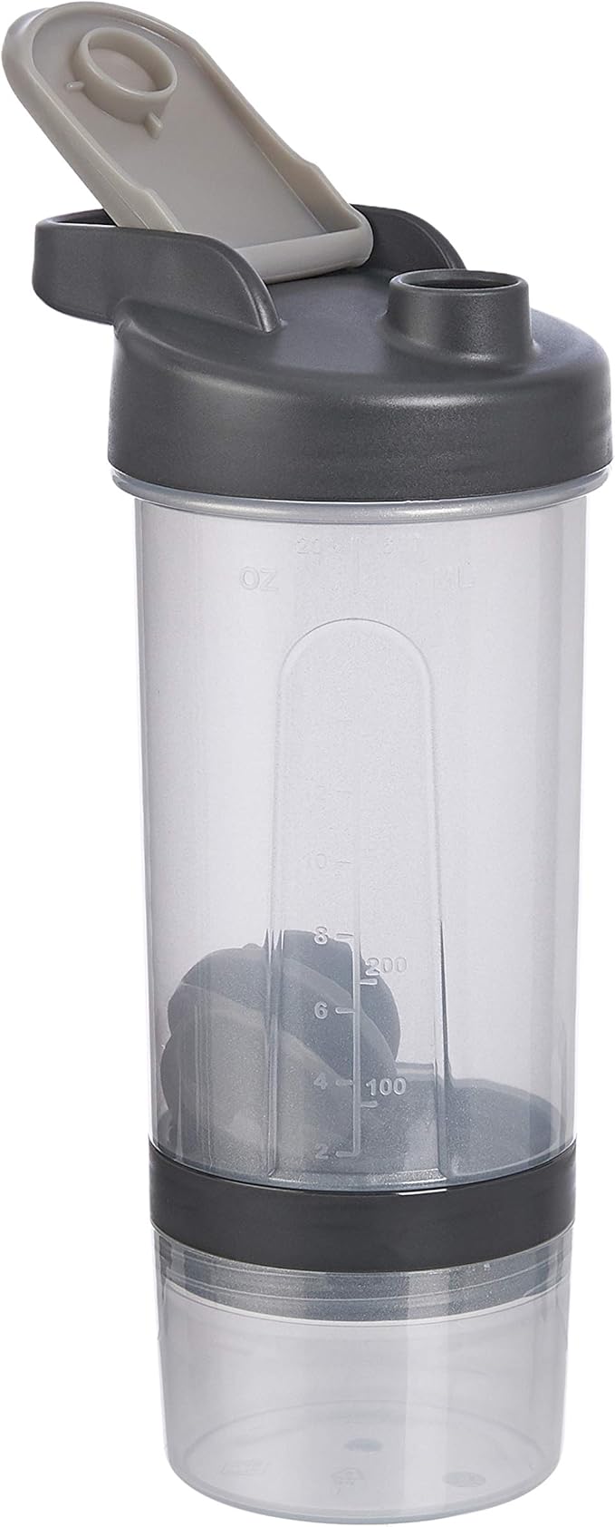 Amazon Basics Protein Shaker Bottle with Mixer Ball, Cups for Shakes, 20 oz, Gray, 11.8x9x23 cm (Pack of 16)