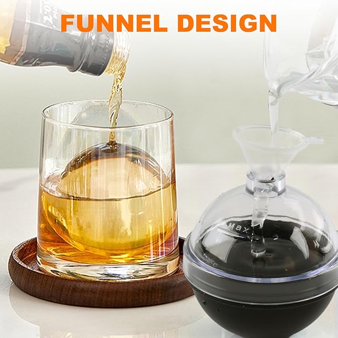 Round Ice Cube Mold - Set of 4 Large Ice Ball Maker Mold For Whiskey Cocktails, BPA Free Reusable Silicone Ice Cube Molds With Lid
