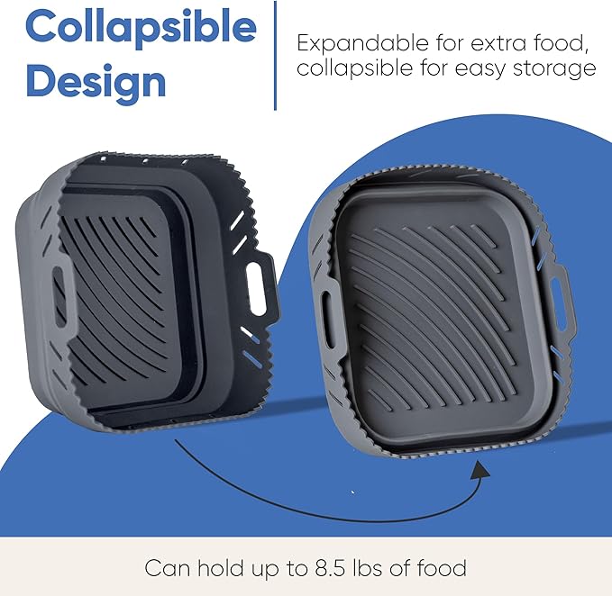 Chef's Path Silicone Air Fryer Liner: 8-inch Liners with Divider for Air Fryers - Reusable Inserts are Foldable, Making The Airfryer Basket Easy to Clean. Safe for Microwave Oven Use.