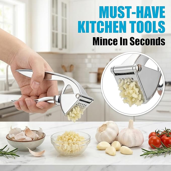 2Pcs Garlic Press Set, Multi-Functional Manual Garlic Mincer Tool for Effortless Garlic Mashing and Squeezing,Dishwasher Safe,Easy Grip,Must-Have Cooking Gadgets and Home Gadgets for Every Home Chef