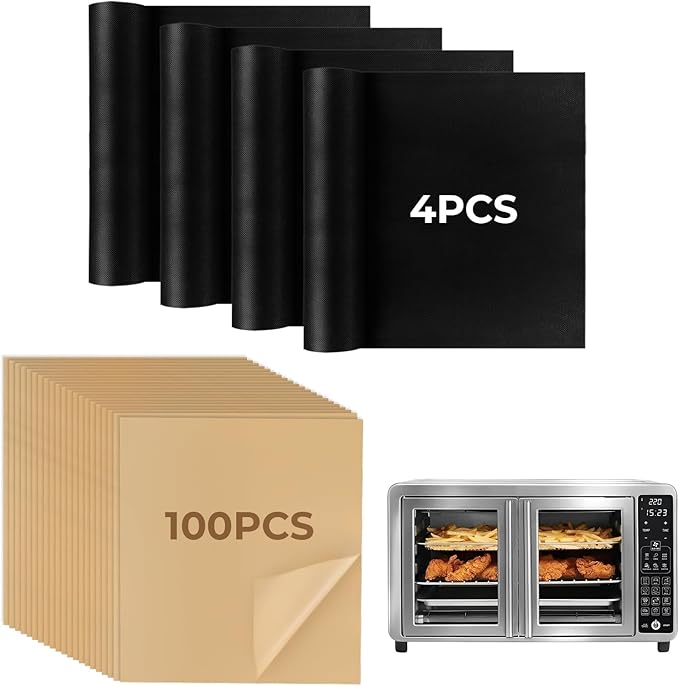 100PCS Parchment Paper for Gourmia Toaster Oven Air Fryer GTF7460 and 4PCS Oven Liners for Gourmia Toaster Oven, Airfryer Liner with Non-stick Coating