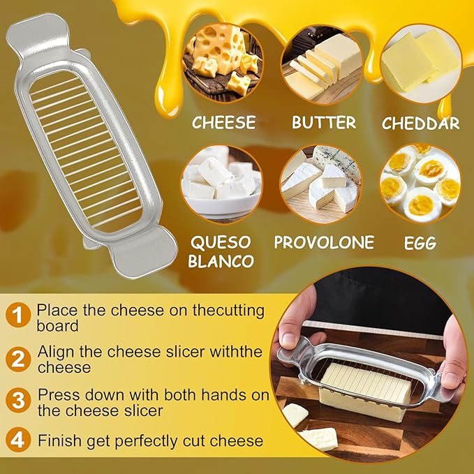 Stainless Steel Butter Slicer Cutter with 2 Butter Knives – Hand Held Ergonomic Butter Cutter for Stick Butter & Soft Cheese, 3 in 1 Easy Butter Spreader Knife for Cold Butter Slicing & Spreading